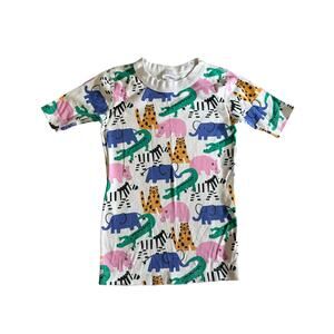 Hanna Andersson White WILD ZOO ANIMAL Print Short Sleeve Pajama Top Size 8